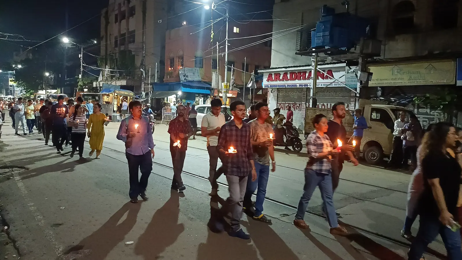Night protest rally for the R. G. Kar victim at College Street, Kolkata, on 4 September 2024